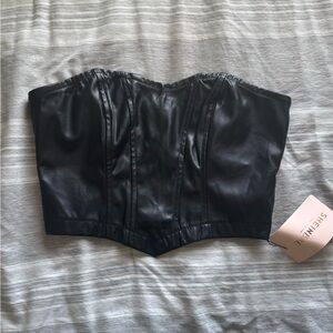 SHEIN Black Faux Leather Strapless Bustier Top